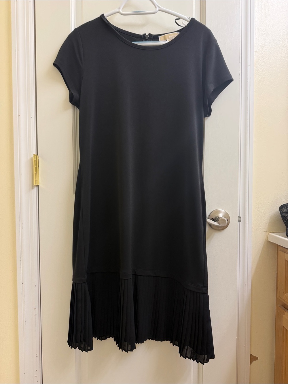 Michael Kors Black Short Sleeve Dress with Pleated Hem